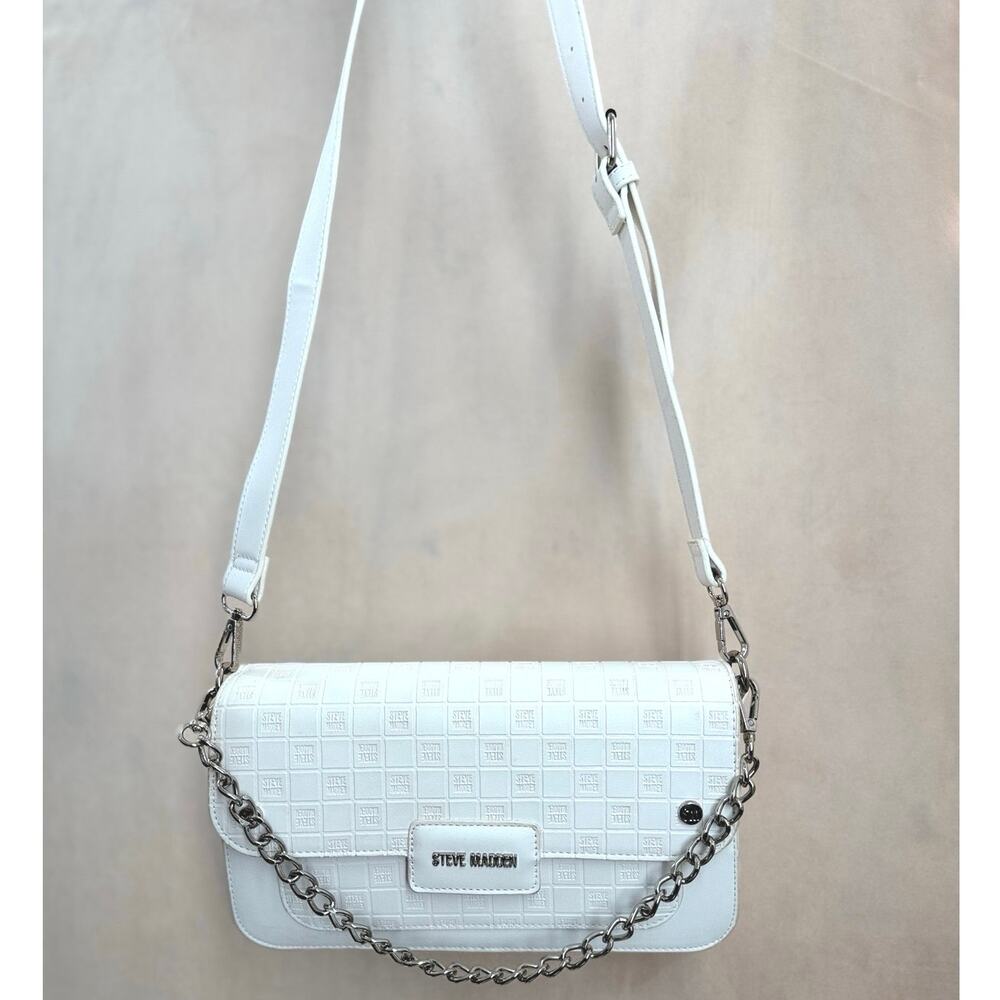 Steve Madden White Logo Embossed Convertible Crossbody Shoulder Bag